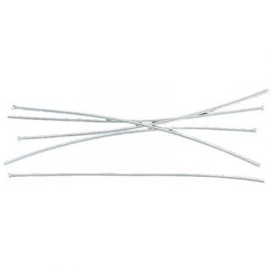 Headpin, 50mm (2 inch), 0.5mm wire thickness, 24 gauge, silver plate pack of 500 pieces. (SKU# HPT50MMTH/SPL). Sold individually.