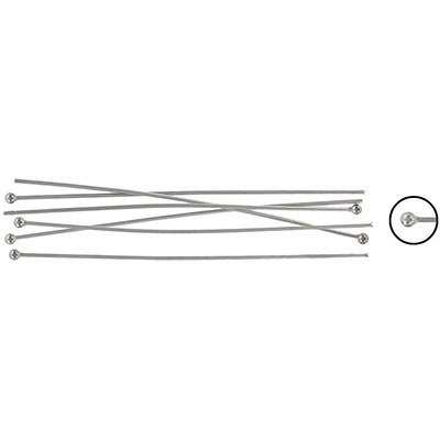 Broches avec boule, 64mm longueur, 0.8mm épaisseur de fil, plaqué couleur imitation rhodium. Vendu en paquet de 100. (SKU# HPT64MMB/WH)