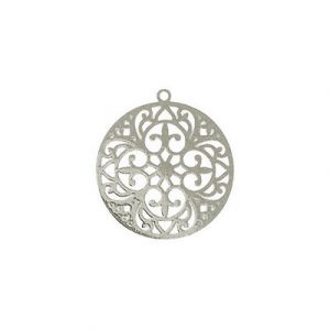Metal pendant, 20mm, laser cut filigree drop, brass core, rhodium imitation. (SKU# MP1007/WH). Sold per pack of 20