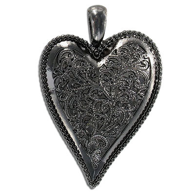 Pendentif en métal, cœur, 50x40mm, plaqué nickel noir. Vendu en paquet de 3. (SKU# MP10357/BN)