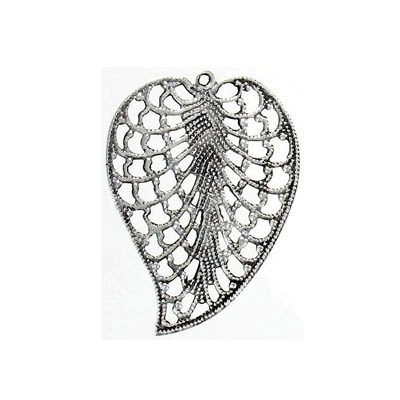 Metal pendant, filigree, leaf, 32x44mm, antique silver. (SKU# MP1190/OXWH). Sold per pack of 12
