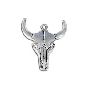 Metal pendant, 30mm, steer head, antique silver. (SKU# MP15101/OXWH). Sold per pack of 12