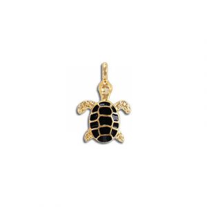 Metal pendant, 20mm, turtle charm, gold plate with black enamel. (SKU# MP15103B/GL). Sold per pack of 12