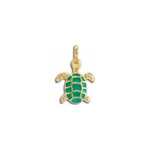 Metal pendant, 20mm, turtle charm, gold plate with green enamel. (SKU# MP15103G/GL). Sold per pack of 12