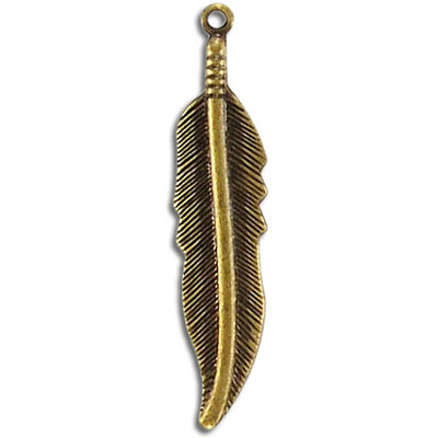 Pendentif en métal, 8x35mm, breloque feuille, laiton antique. Vendu en paquet de 100. (SKU# MP2023/OXBR)