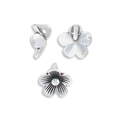Metal pendant, 9mm, flower charm, approx. hole size 1.50mm, zamak (zinc alloy), antique silver. (SKU# MP2551/OXWH). Sold per pack of 25