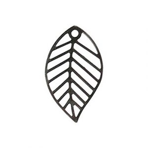 Pendentif en métal, breloque feuille, 13x22mm, nickel noir. Vendu en paquet de 50. (SKU# MP265/22/BN)