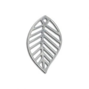 Pendentif en métal, breloque feuille, 13x22mm, plaqué argent. Vendu en paquet de 50. (SKU# MP265/22/SPL)
