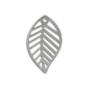 Pendentif en métal, breloque feuille, 13x22mm, nickel. Vendu en paquet de 100. (SKU# MP265/22/WH)