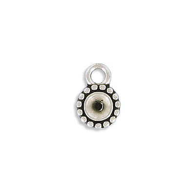 Metal pendant, 8mm, round, charm with setting for pp32 size stone, zamak (zinc alloy), antique silver. (SKU# MP3378/OXWH). Sold per pack of 25