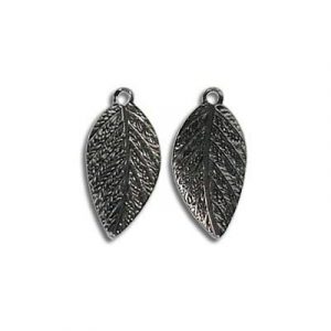 Pendentif en métal, breloque feuille, 8x15mm, fini nickel noir. Vendu en paquet de 100. (SKU# MP347/BN)