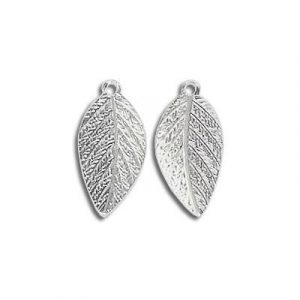 Pendentif en métal, breloque feuille, 8x15mm, plaqué argent. Vendu en paquet de 100. (SKU# MP347/SPL)