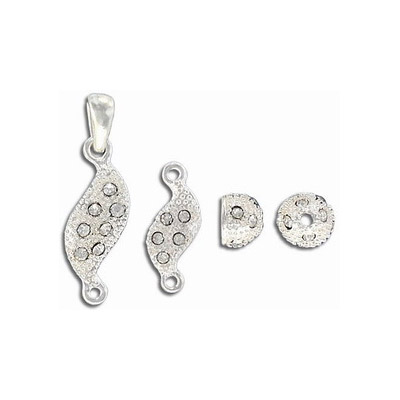 Metal pendant, 8x29mm, twisted oval, paved crystal, silver plate. (SKU# MP8759B/101S). Sold per pack of 3
