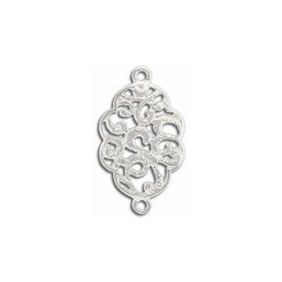 Pendentif en métal, 2 anneaux, ovale, 17x30mm, filigrane, plaqué argent. Vendu en paquet de 12. (SKU# MP9366B/SPL)