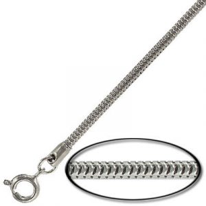 Neck chain, brass, snake, 18 inch, rhodium imitation. (SKU# NC2.518/WH). Sold per pack of 12
