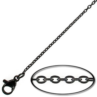 Chaîne de cou, soudé, lien de 1.56x1.70mm, épaisseur de fil 0.32mm, plaqué couleur noir, acier inoxydable, 18 pouces. Vendu en paquet de 6. (SKU# NC235SF18/BSS)