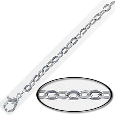Chaîne de cou, acier, flattened link, 3.5mm wide, 18 pouces, rhodium imitation. Vendu en paquet de 12. (SKU# NC280F18/WH)
