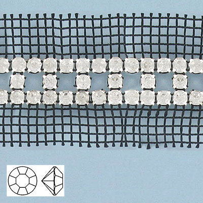 Rhinestone banding, 3-row square 2 side black net brilliant crystal (SKU# RBM367B2N101B). Minimum order is 1 meter.