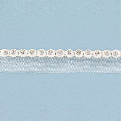 Rhinestone banding, ss13 white plastic tape ex brilliant crystal (SKU# RBP131W1T101B). Minimum order is 1 meter.
