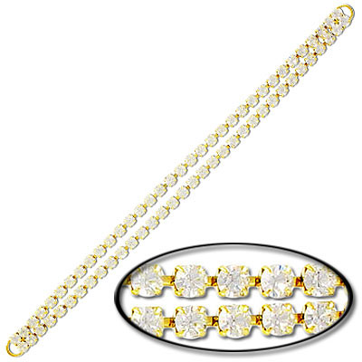 Rhinestone component, double rhinestone dress strap, crystal/gold (SKU# RS7845/081). Sold individually.