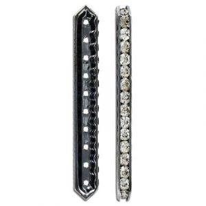 Connecteur en pierre du rhin espaceur, 70x9mm, 10 trous, cristal, plaqué couleur rhodium noir. Vendu en paquet de 12. (SKU# SB709-10/101B)