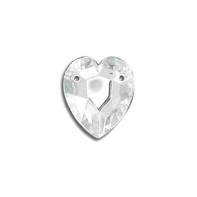 Sew-on jewel, 14x12mm, heart shaped, crystal color (SKU# SJ14X12/101). Sold per pack of 48