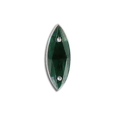Sew-on jewel, 14x5mm, navette, emerald (SKU# SJ14X5/207). Sold per pack of 144