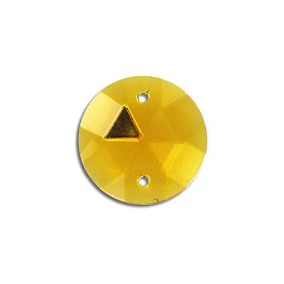 Sew-on jewel, 15mm, round, topaz (SKU# SJ15MM/227). Sold per pack of 48