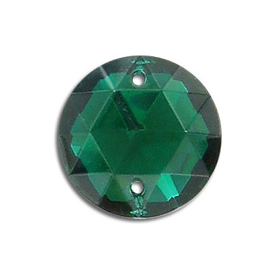 Sew-on jewel round, emerald, 20mm size (SKU# SJ20MM/207). Sold per pack of 12