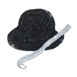 Sequin motifs, 12x11cm, 4.5"x4.5", large hat with cane, black (SKU# SM1049/BLK). Sold individually.