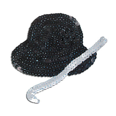 Sequin motifs, 12x11cm, 4.5"x4.5", large hat with cane, black (SKU# SM1049/BLK). Sold individually.