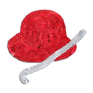 Sequin motifs, 12x11cm, 4.5"x4.5", large hat with cane, red (SKU# SM1049/RD). Sold individually.