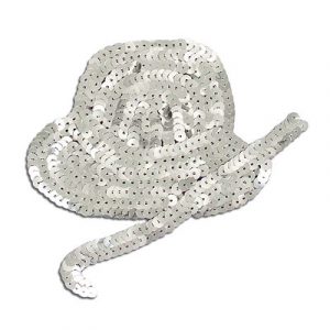 Sequin motifs, 12x11cm, 4.5"x4.5", large hat with cane, silver (SKU# SM1049/SI). Sold individually.