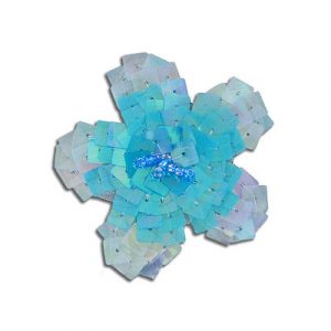 Appliques en paillettes, fleur, aqua aurore boréale, 6.5cm (2.5"). Vendu separement. (SKU# SM1933/ABAQUA)