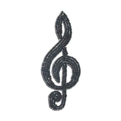 Sequin motifs, 4.5x14cm, 1.75"x4.5", treble cleff, black (SKU# SM222/BLK). Sold individually.