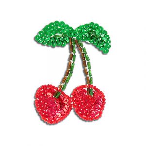 Appliques en paillettes, cerises, rouge et vert, 5x6.5cm (2"x2.5"). Vendu separement. (SKU# SM2702)