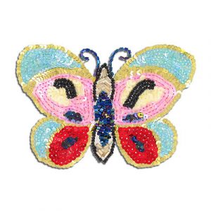 Sequin motifs, 11.5x8cm, 4.5"x3", large butterfly, light blue,pink red (SKU# SM2797A/MU). Sold individually.