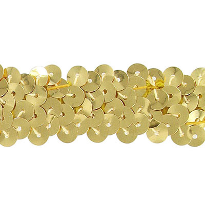 Stretch sequin 2-row gold banding (SKU# SM2R/GL). Minimum order is 1 yard.