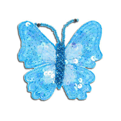 Sequin motifs, 6.5x6.5cm, 2.5"x2.5", butterfly, blue (SKU# SM3127/AQ). Sold individually.