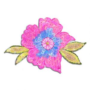 Sequin motifs, 11.5x7cm, 4.5"x3", flower with leaves, fuchsia (SKU# SM3808/FUS). Sold per pack of 12