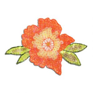 Sequin motifs, 11.5x7cm, 4.5"x3", medium flower with leaves, orange (SKU# SM3808/ORG). Sold per pack of 12