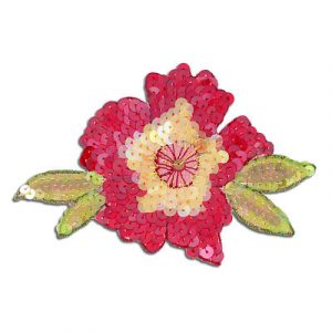 Sequin motifs, 11.5x7cm, 4.5"x3", medium flower with leaves, red (SKU# SM3808/RD). Sold per pack of 12
