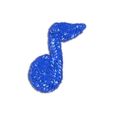 Sequin motifs, 4x8cm, 1.5"x3.25", musical note, royal (SKU# SM9663/ROY). Sold per pack of 12