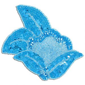 Appliques en paillettes, fleur avec feuilles, aqua, 17x17cm (6.75"x6.75"). Vendu separement. (SKU# SMBG514/AQ)