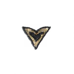Appliques en paillettes, bout de collet, noir et doré, 5x4cm (2"x1.5"). Vendu en paquet de 6. (SKU# SMCT/BKGL)