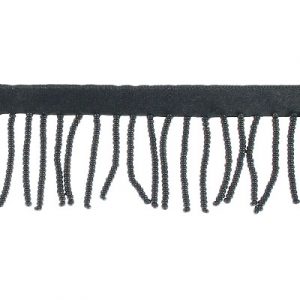Frange, 1 pouce, perles de rocaille, noir. La commande minimum est de 1 metre. (SKU# SMF4521/BLK)