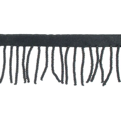 Frange, 1 pouce, perles de rocaille, noir. La commande minimum est de 1 metre. (SKU# SMF4521/BLK)