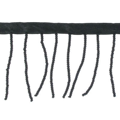 Frange, 2 pouces, perles de rocaille, noir. La commande minimum est de 1 verge. (SKU# SMF4522/BLK)