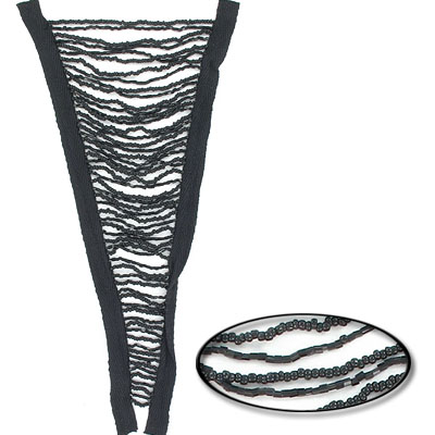 Frange en forme de V, noir/gunmétal sur ruban noir. Vendu separement. (SKU# SMFV720/GMBLK)