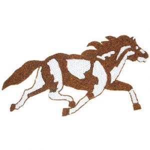 Appliques en paillettes, cheval pie, blanc et brun, 33x19cm, 13"x7.5") . Vendu separement. (SKU# SMGM494/DKGL)